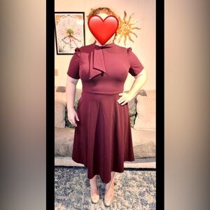 Maggie London Maroon Tie Neck Fit and Flare - Size 16